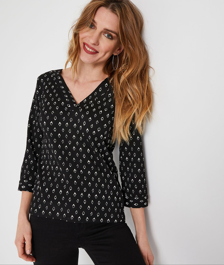 T-shirt noir imprimé femme NOIR