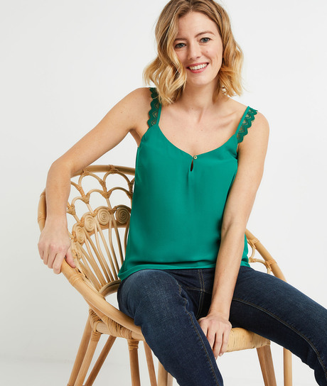Top uni bretelle travaillée femme VERT