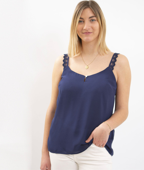 Top uni bretelle travaillée femme MARINE