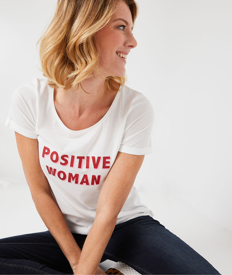 T-shirt en coton à message femme BLANC CASSE