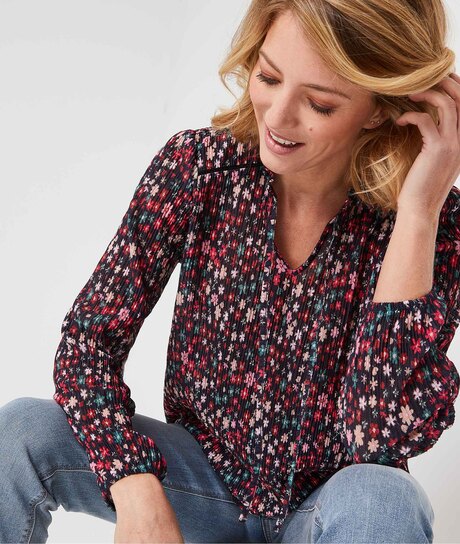 T-shirt fleuri froissé femme MARINE