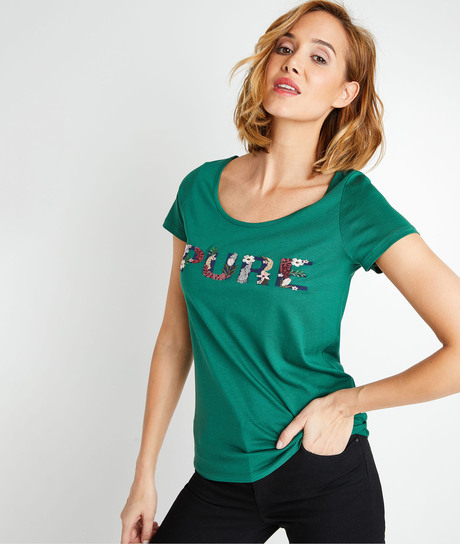 T-shirt vert en coton fluide femme VERT