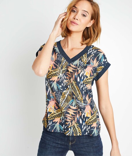 T-shirt imprimé devant femme MARINE