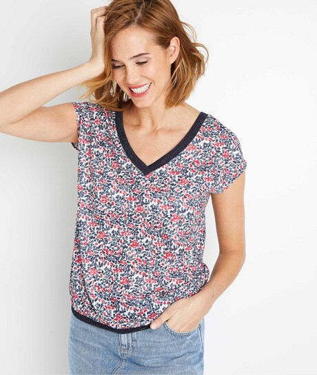 T-shirt imprimé manches courtes femme ECRU
