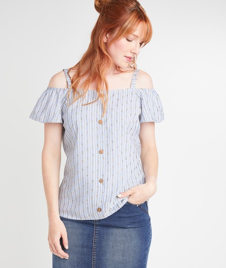 Blouse rayée épaules dénudées femme BLANC