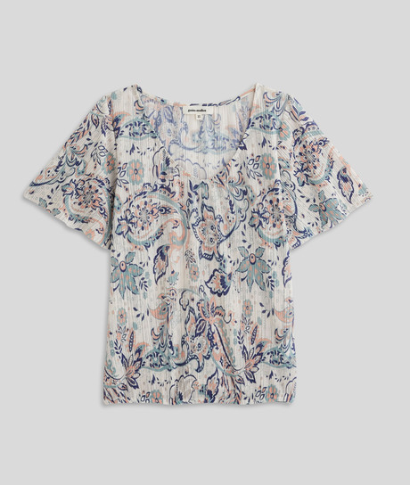 T-shirt imprimé effet plissé femme ECRU