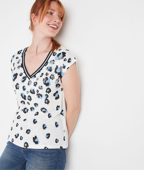 T-shirt imprimé léopard et sequins femme BLANC CASSE