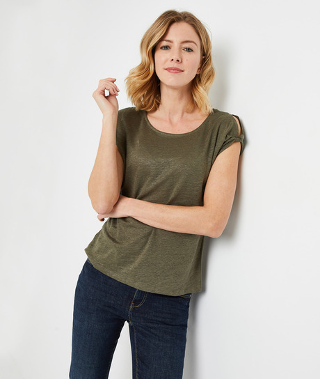 T-shirt en lin uni femme KAKI