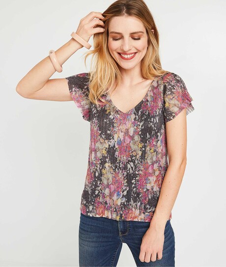 T-shirt imprimé et brillant femme MULTICOLORE