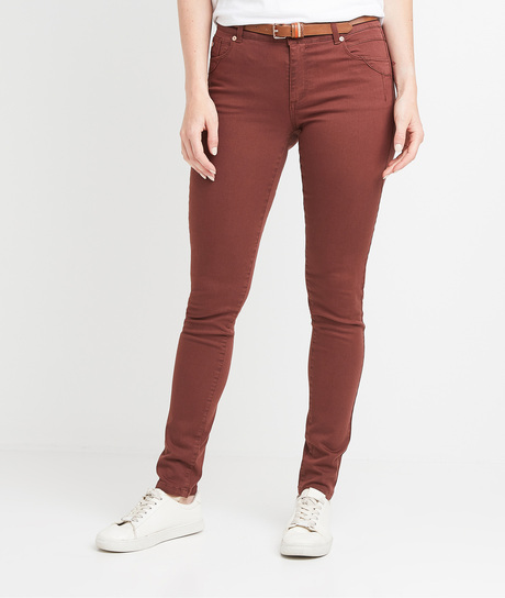 Jean slim de couleur femme CHATAIGNE