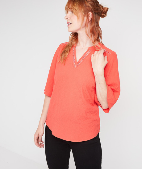 Blouse unie à galons femme MANDARINE