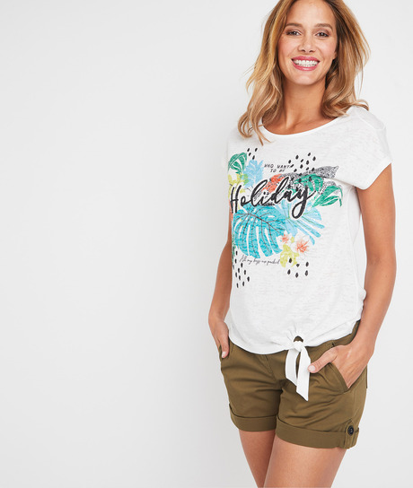 T-shirt blanc print estival femme BLANC