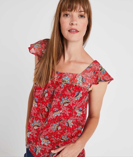 Blouse en voile fluide imprimé femme ROUGE