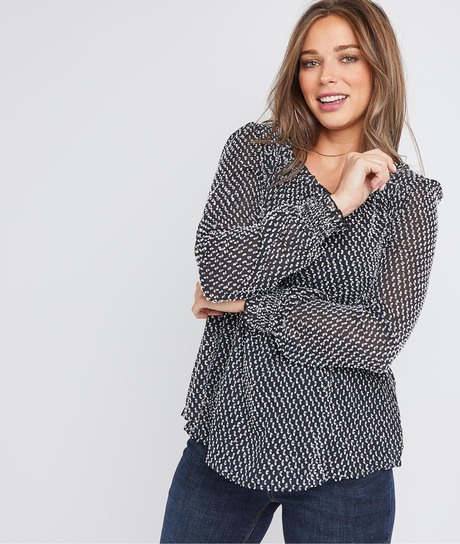 Blouse en plumetis noir et blanc femme NOIR