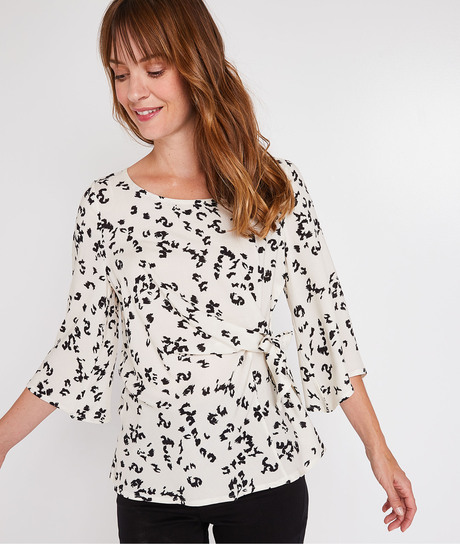 Blouse imprimée et nouée femme ECRU