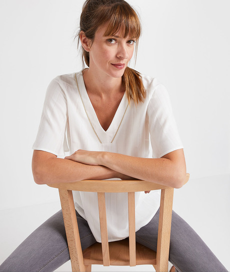 Blouse écrue à manches courtes femme ECRU