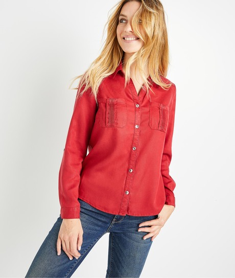 Chemise en lyocell manches longues femme ROUGE