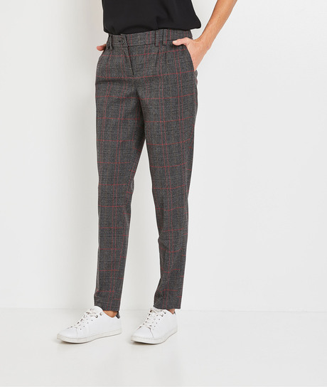 Pantalon cigarette à carreaux femme GRIS
