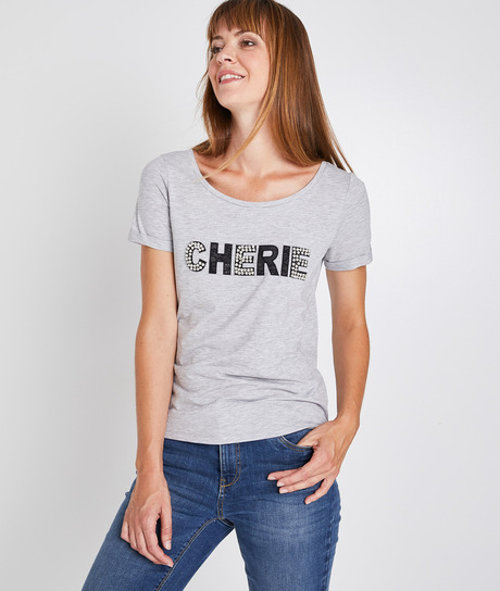 T-shirt gris message chérie femme GRIS