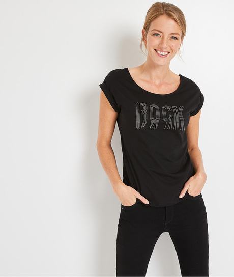 T-shirt noir à message rock femme NOIR