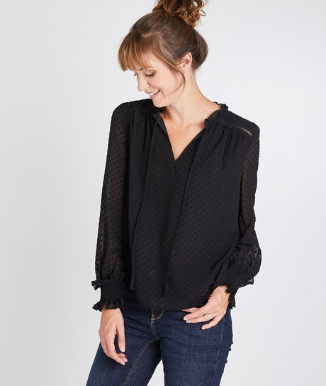 Blouse noire en plumetis femme NOIR