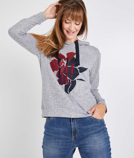 Sweat à capuche brodé femme GRIS