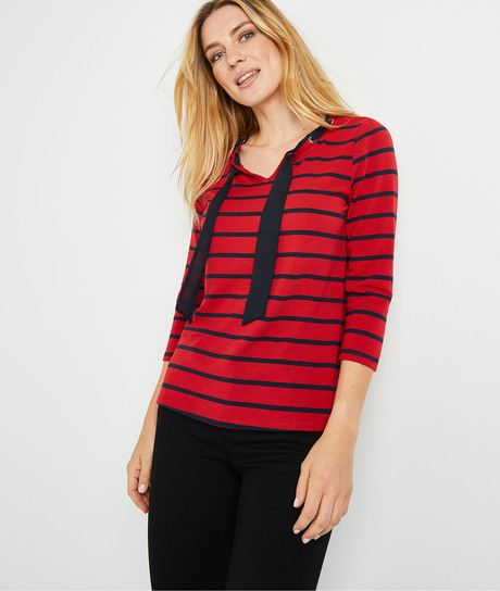 T-shirt en maille à rayures femme ROUGE