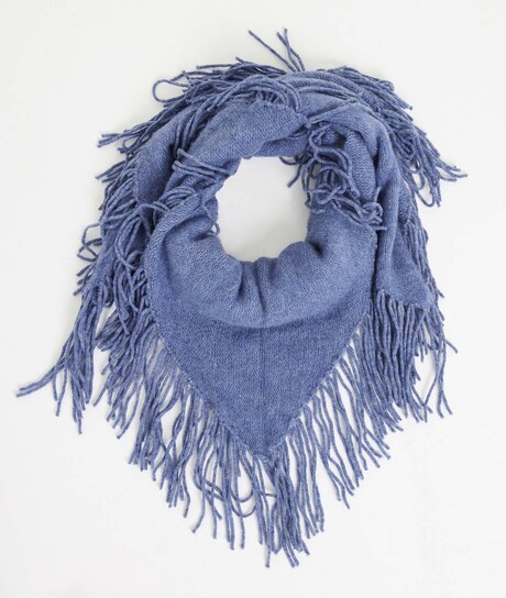 Poncho uni à franges femme BLEU CHINE