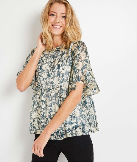 Blouse imprimée fluide femme VERT FONCE