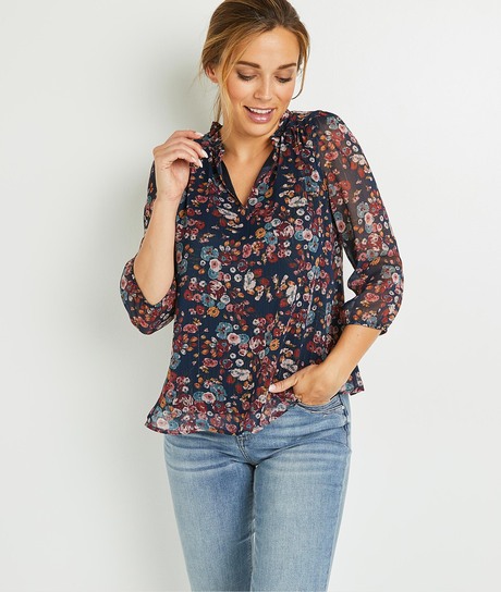Blouse marine fleurie femme BLEU