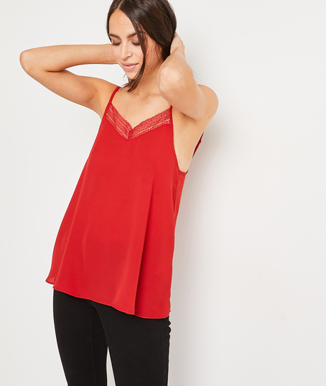 Top dentelle uni femme ROUGE