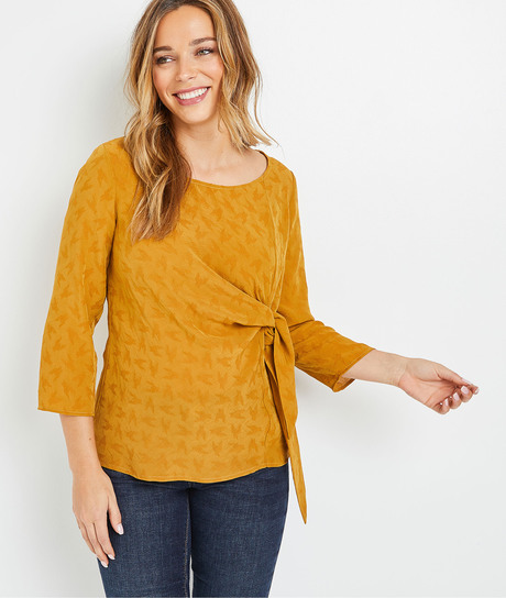 Blouse jaune nouée femme JAUNE