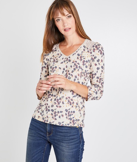 T-shirt fleuri femme BEIGE