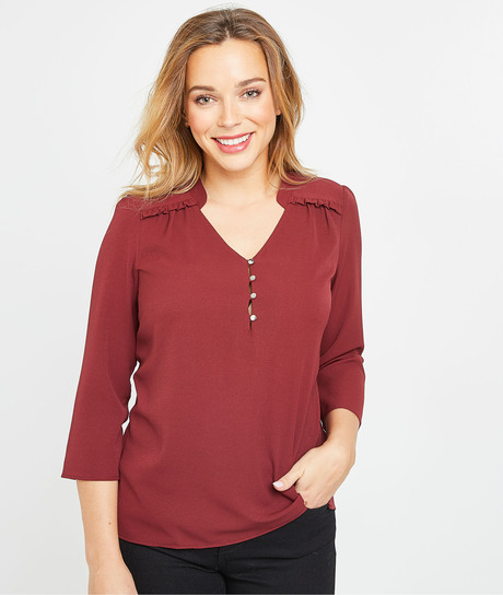 Blouse unie à volants femme GRENAT