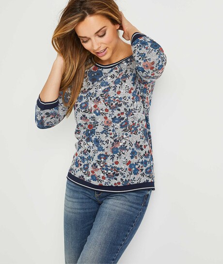 T-shirt doux fleuri femme GRIS