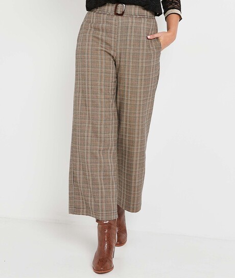 Pantalon large à carreaux femme CAMEL
