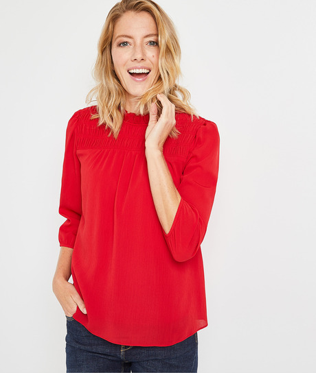 Blouse rouge col smocké femme ROUGE
