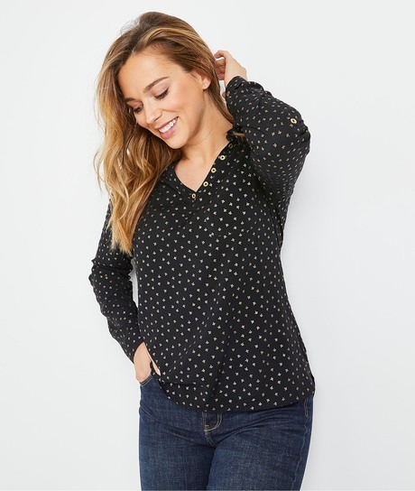Blouse fluide imprimée femme NOIR