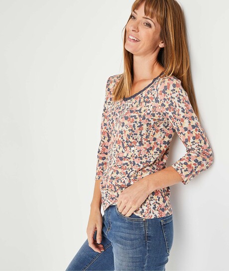 T-shirt en maille imprimé femme BEIGE