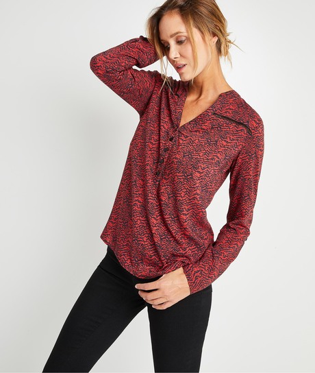 Blouse fluide imprimée femme ROUGE