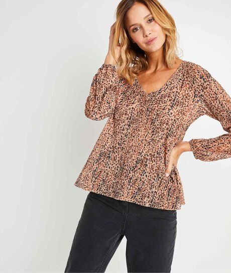 Blouse imprimée colorée femme NOIR