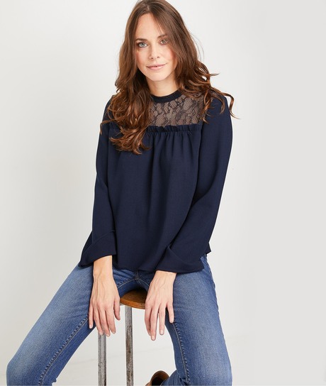 Blouse fluide marine à dentelle femme MARINE