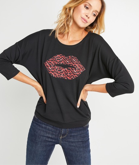 T-shirt imprimé bouche femme NOIR