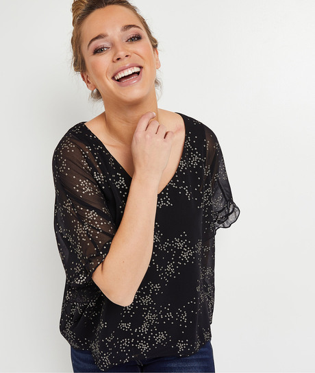T-shirt en voile noir brillant femme NOIR