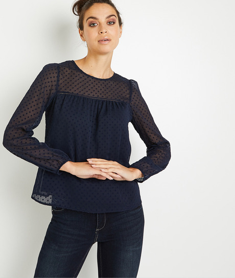 Blouse en plumetis bleu marine femme MARINE