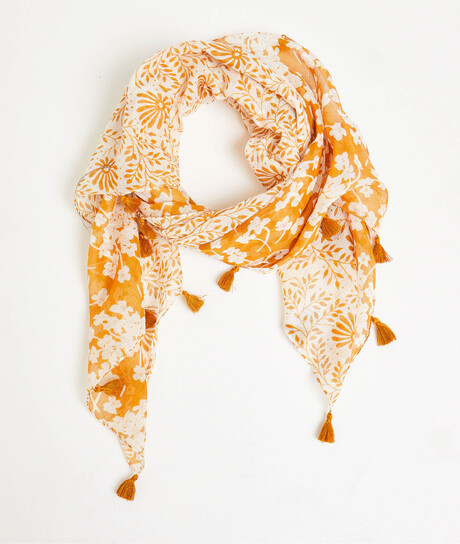 Foulard jaune fleuri en coton JAUNE