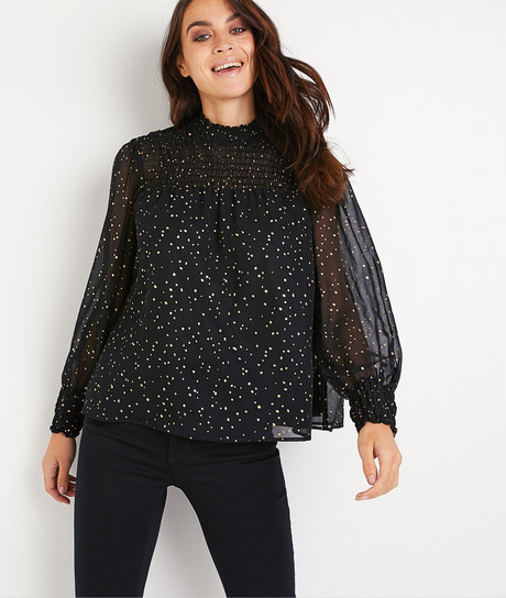 Blouse noir à pois dorés femme NOIR