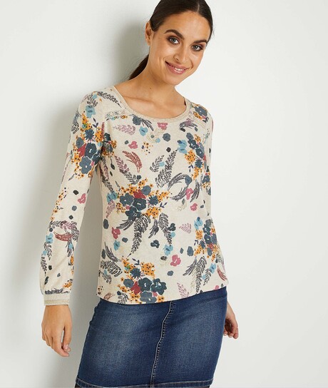 T-shirt imprimé fleuri femme BEIGE