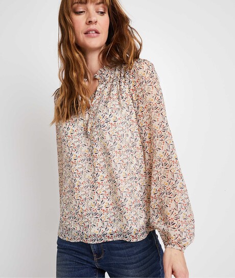 Blouse imprimée volantée femme BEIGE