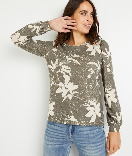 T-shirt fleuri kaki femme KAKI